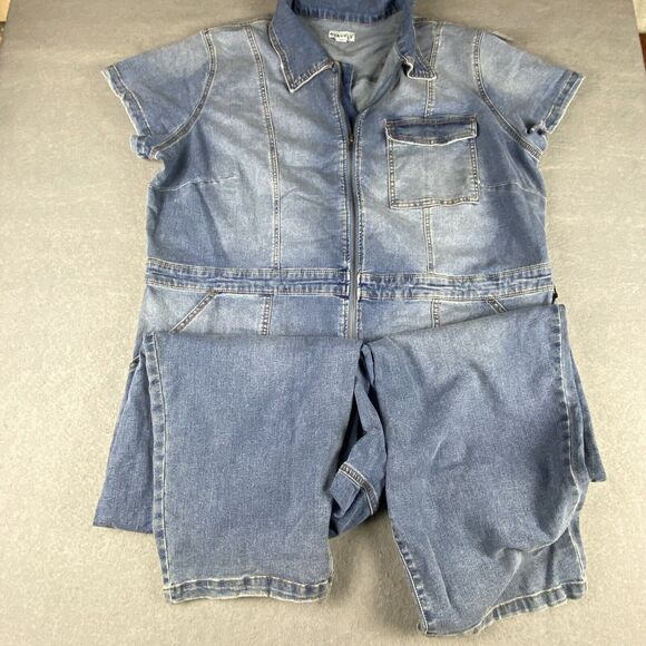 Ava & Viv Overalls Women 24W Denim Jeans Wide Leg Zip Boho Retro Grunge Chic - Picture 2 of 4